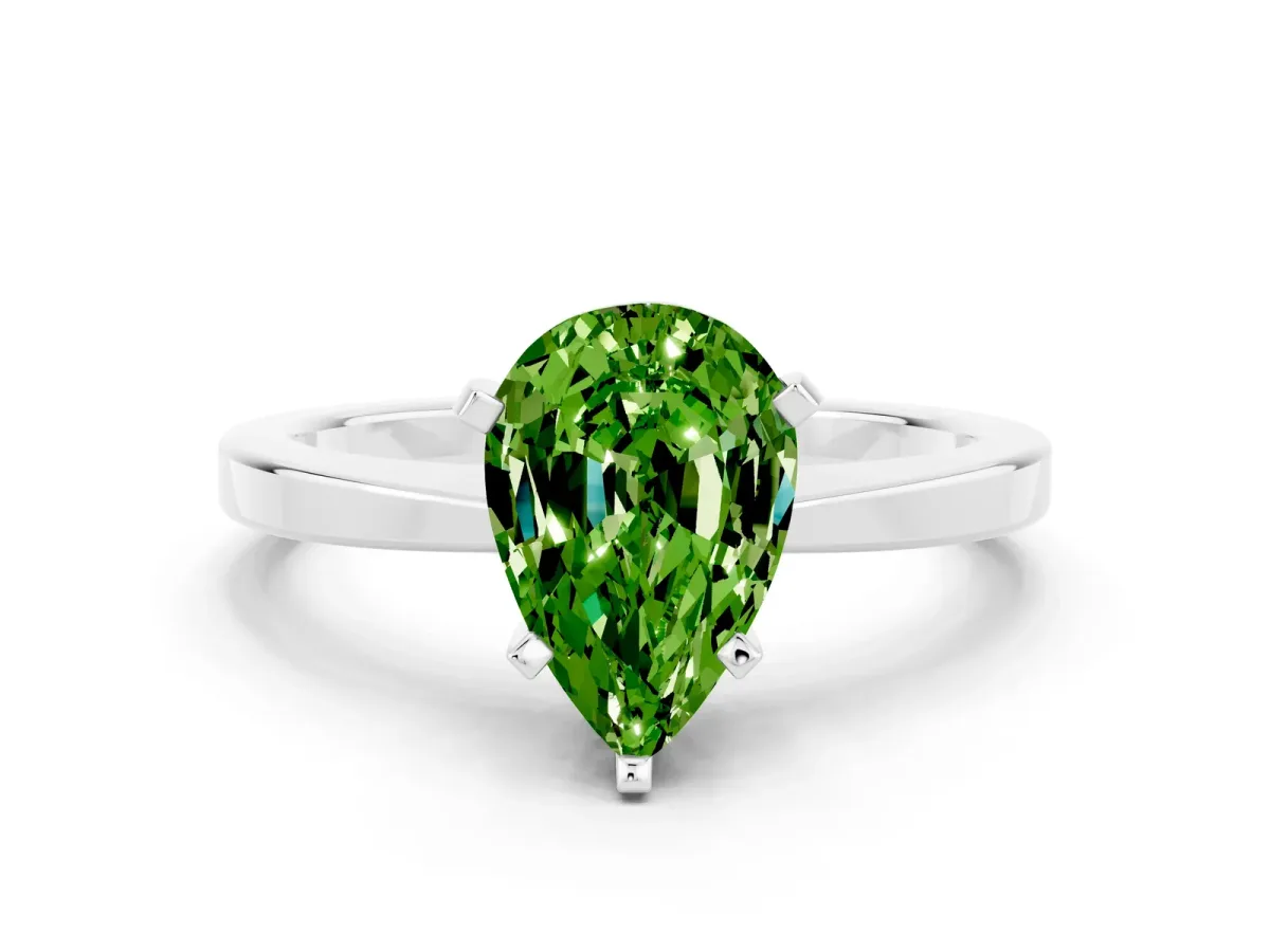 Pear Cut Peridot Solitaire Engagement Ring with Classic Band and Four-Prong Setting White gold