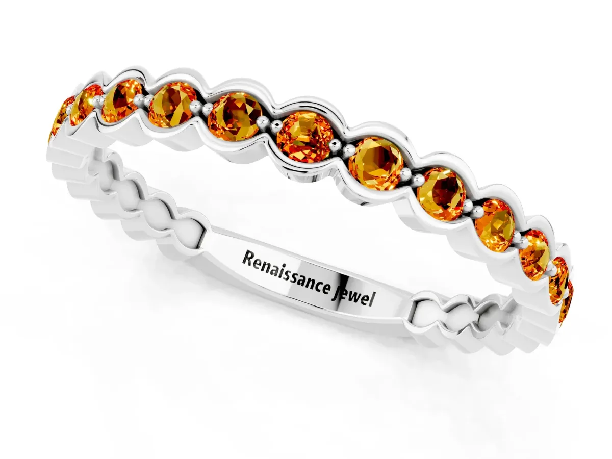Round Citrine Bezel Set Eternity Band Platinum