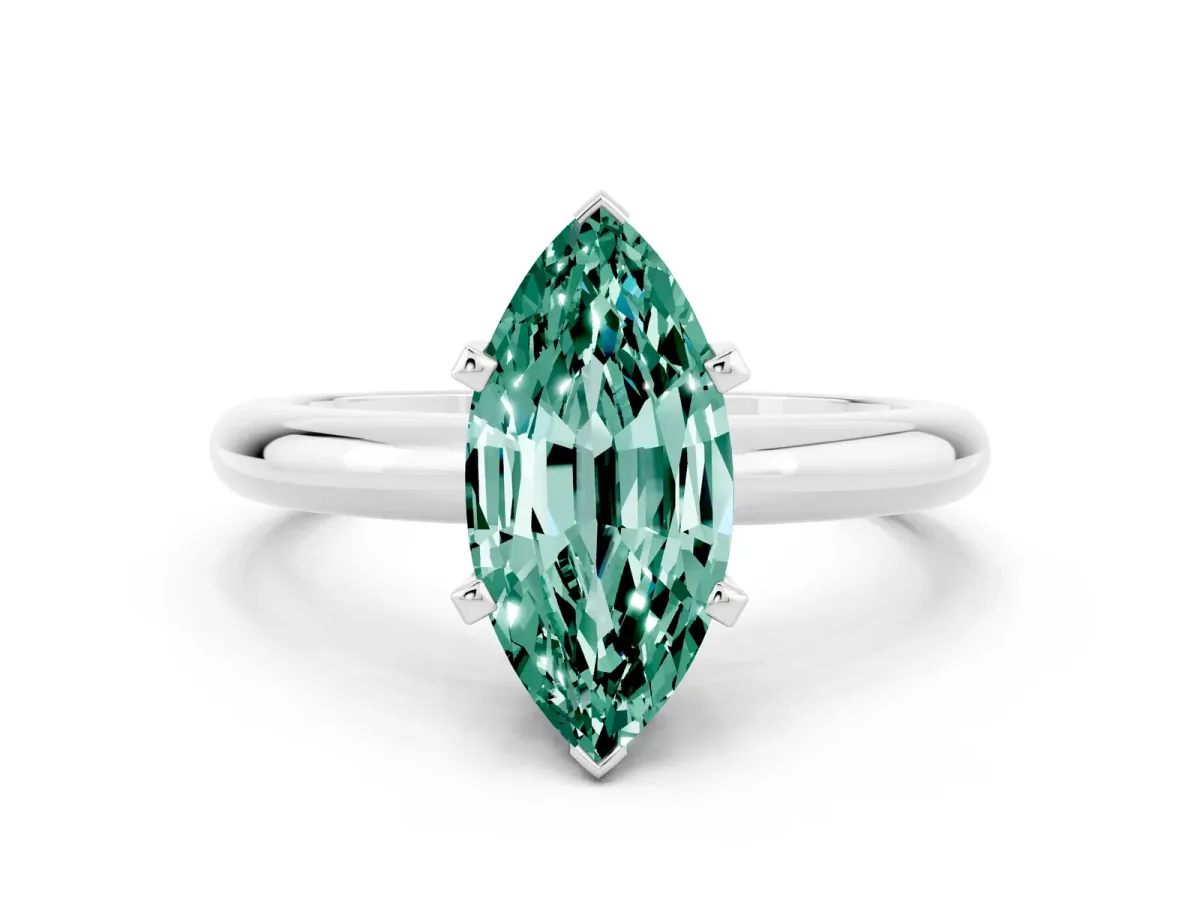 Marquise Cut Green Sapphire Solitaire Engagement Ring with Round Band and Four-Prong Setting Silver