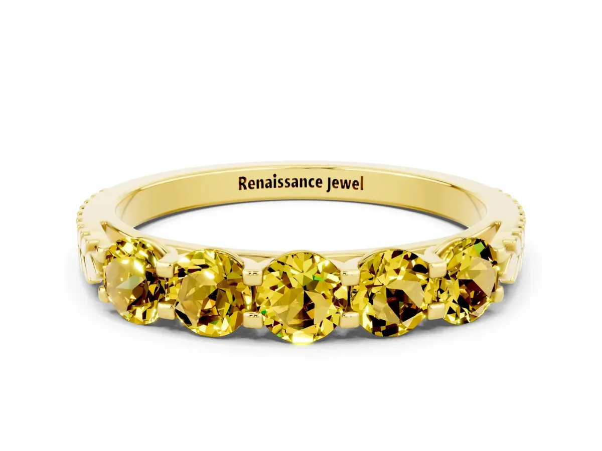 Five-Stone Round Yellow Sapphire Prong-Set Band Yellow gold