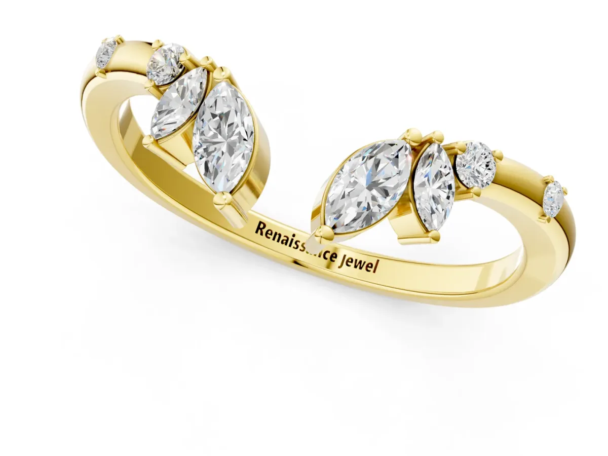 Open Marquise Cluster Diamond Band with Prong Setting Yellow gold
