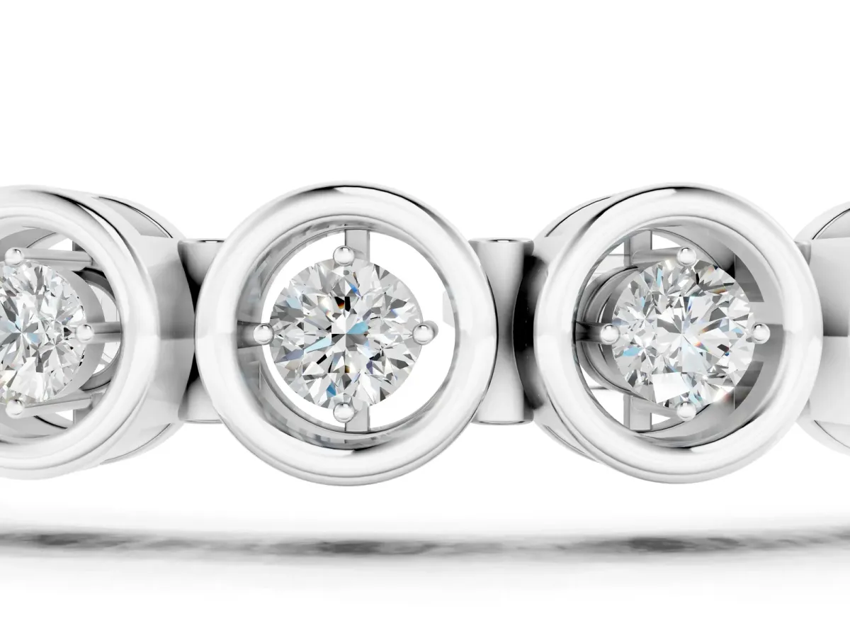 Bezel Set Round Diamond Tennis Bracelet with Open Circle Band Silver
