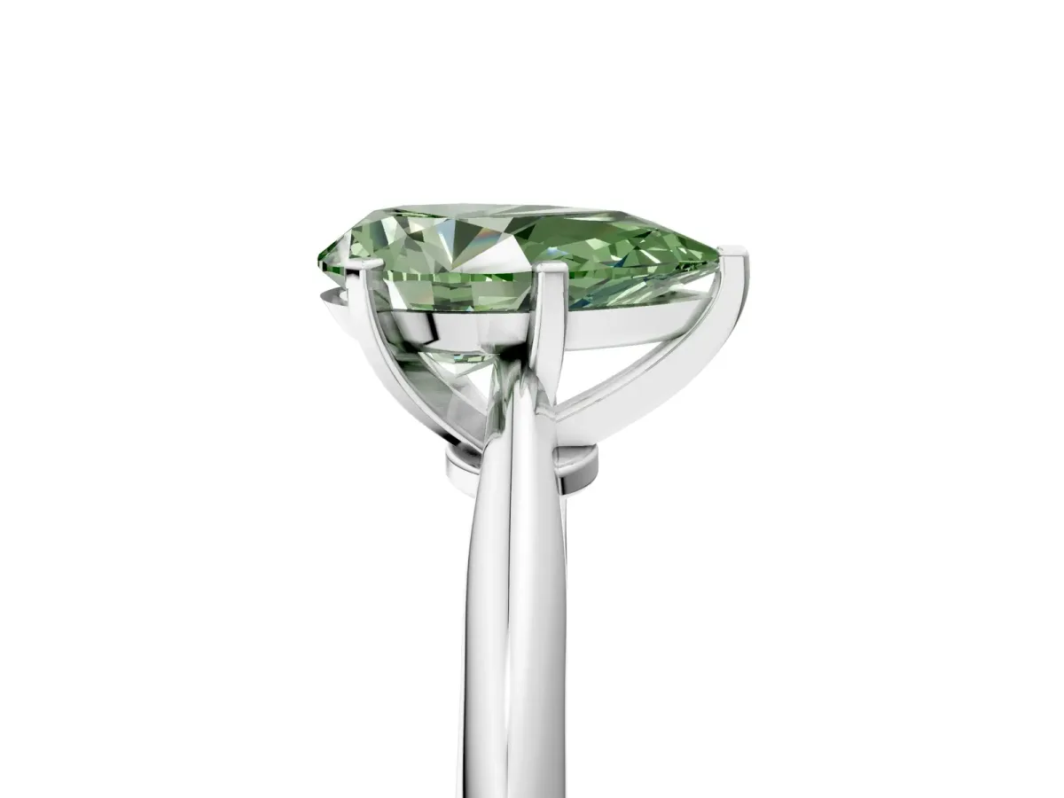 Fancy Green Pear Cut Diamond Solitaire Engagement Ring with Classic Band and Four-Prong Setting Silver