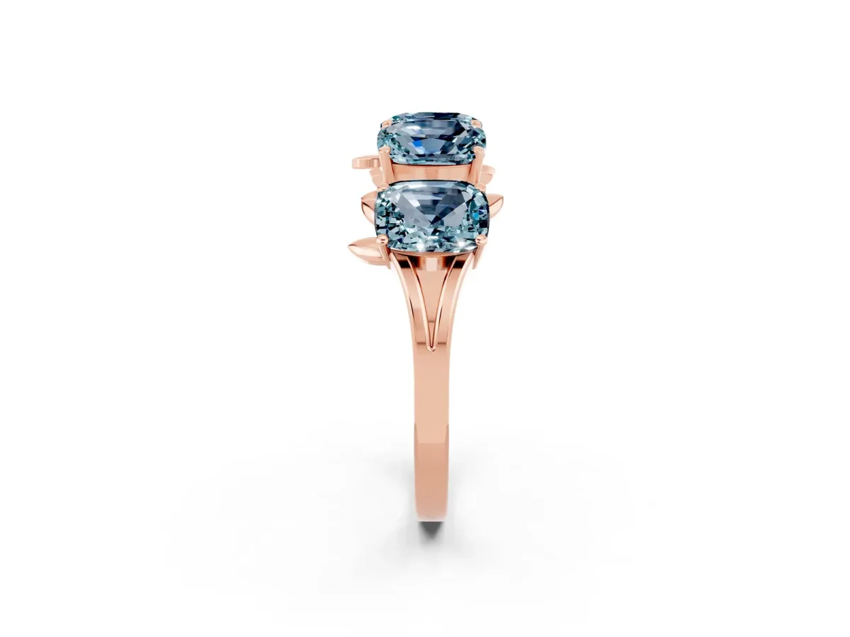 Emerald Cut Aquamarine Prong-Set Half Eternity Band Rose gold
