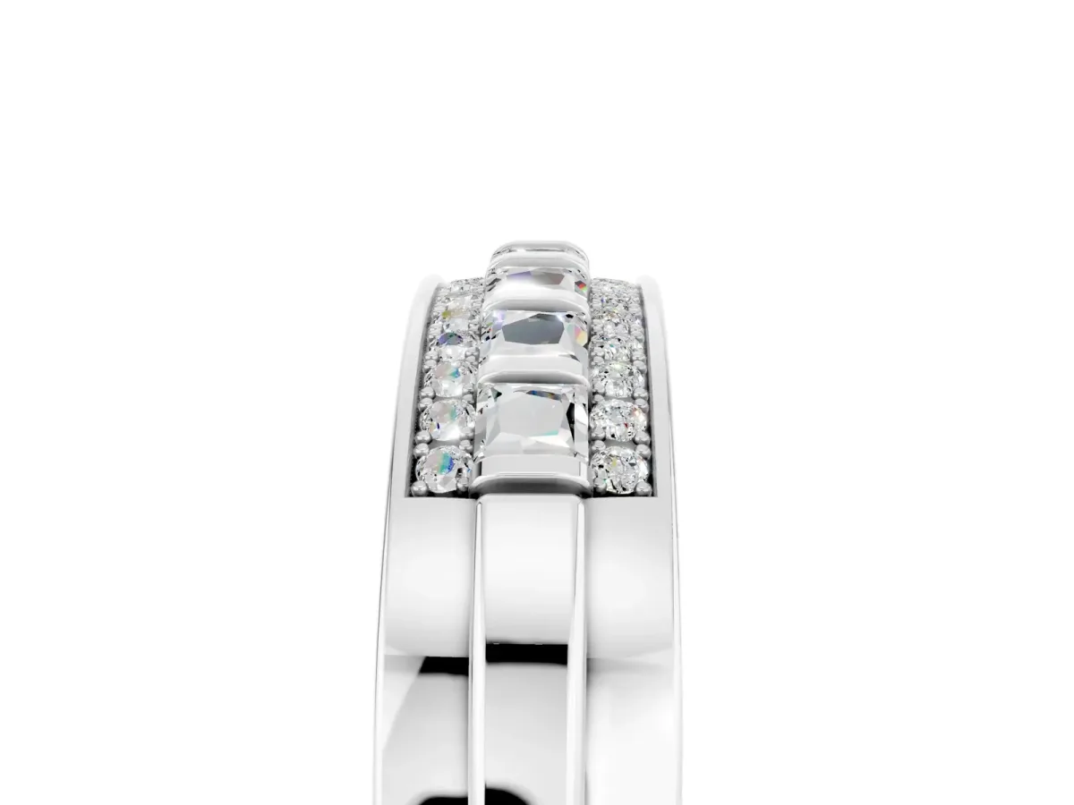 Bar-Set Princess Cut Moissanite Pavé Band Platinum