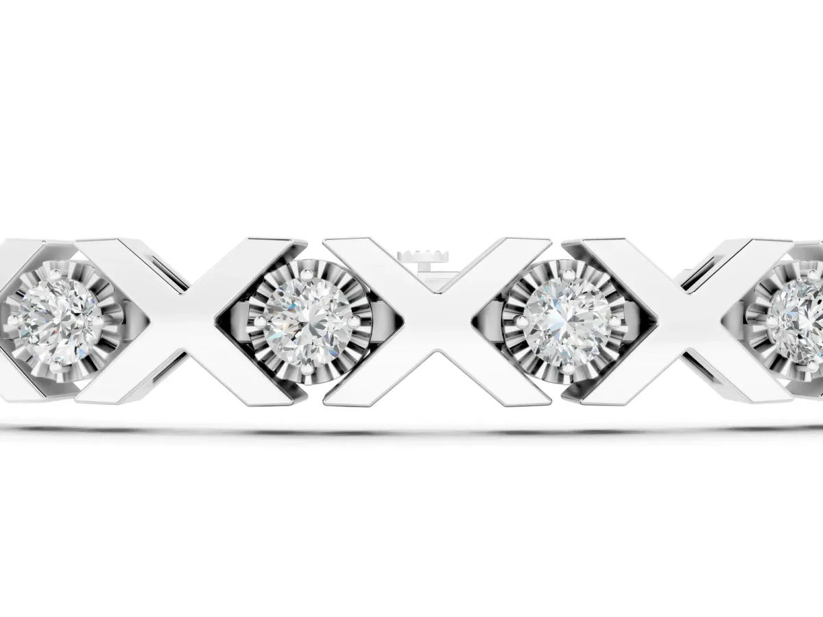 Round Diamond XO Tennis Bracelet with Channel Setting and X Prong Silver