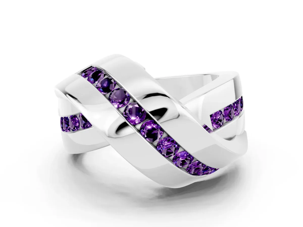 Pavé Round Amethyst Crossover Band with Channel Setting Platinum
