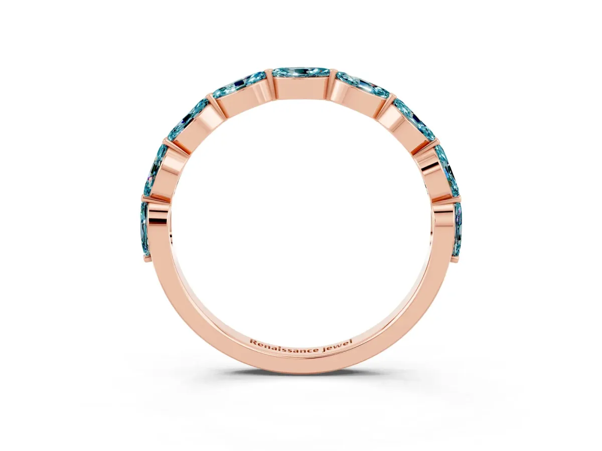 Marquise Blue Topaz Half Eternity Band with Prong Setting Rose gold