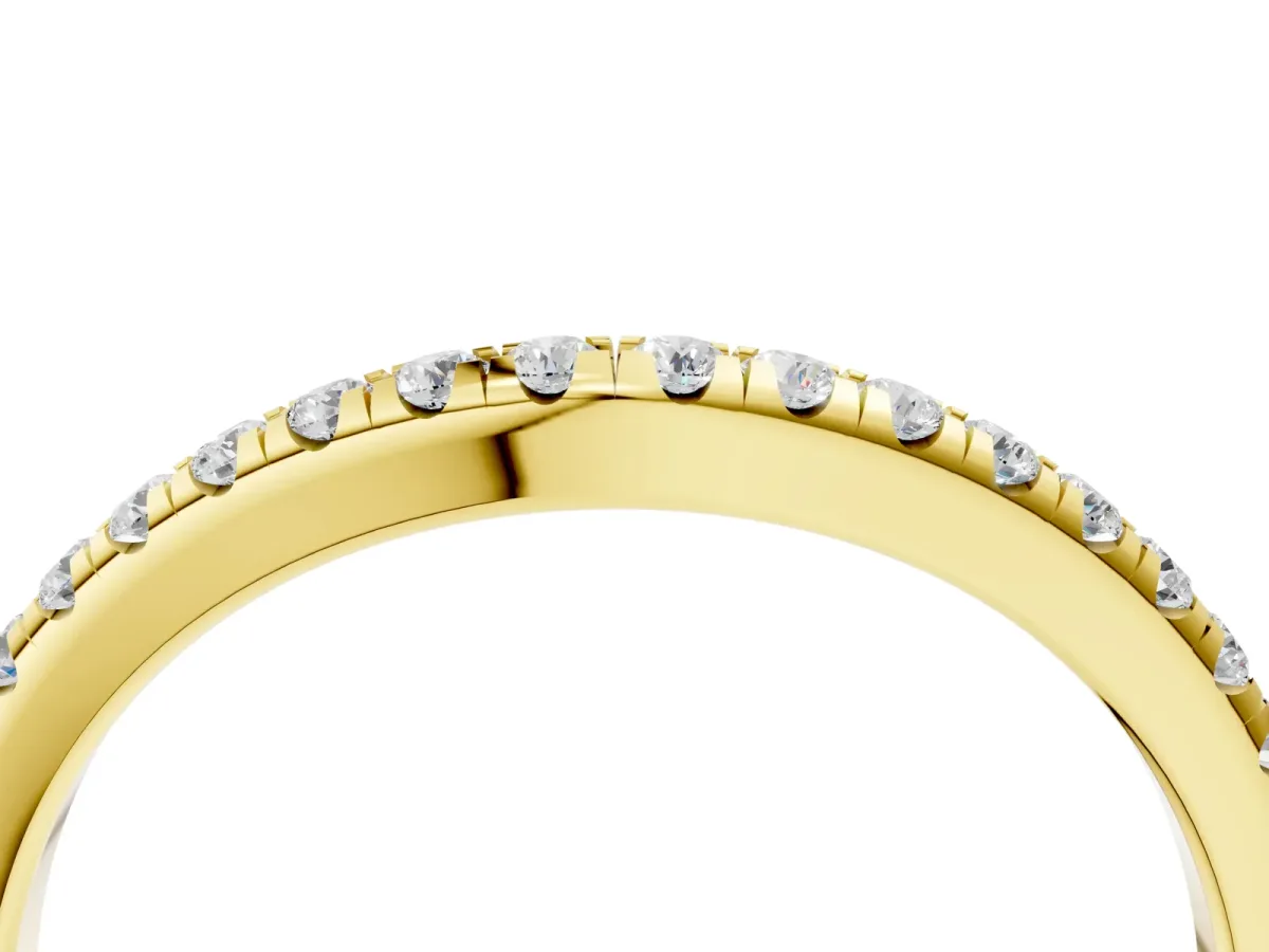 Round Diamond Pavé Set Curved White Gold Band Yellow gold