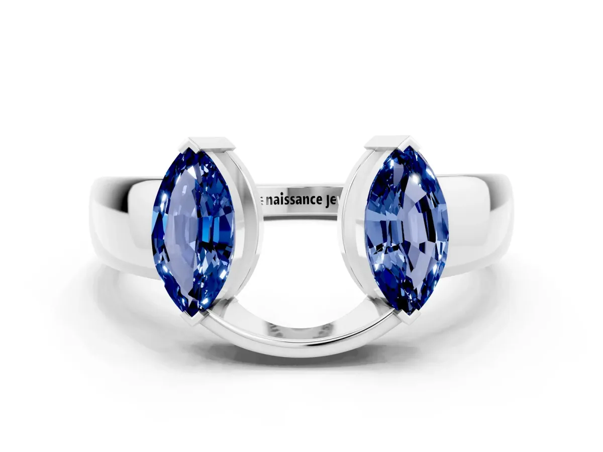 Marquise Blue Sapphire Open Band Ring with Tension Setting Platinum