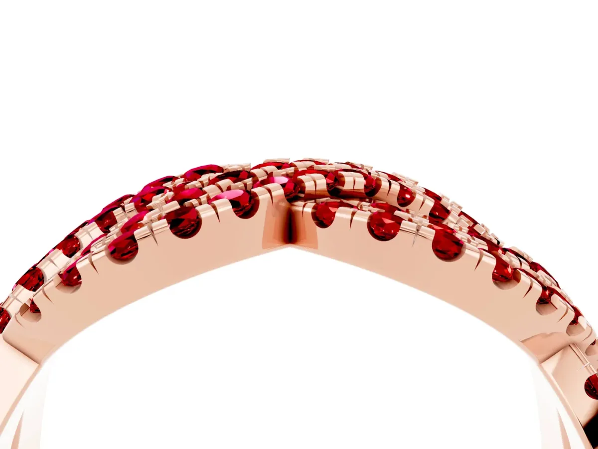 Pavé Round Ruby Infinity Twist Band with Shared Prong Setting Rose gold