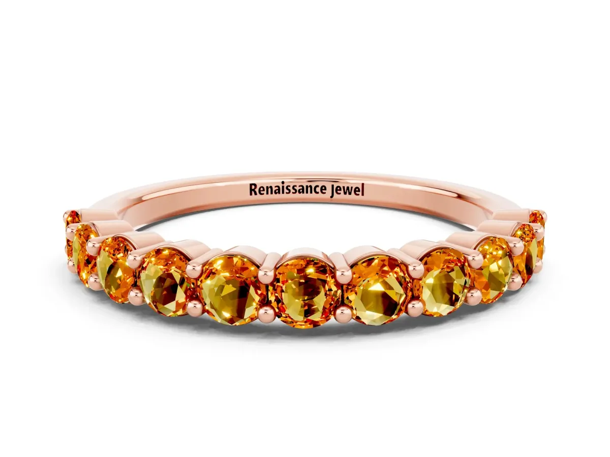 Round Citrine Half Eternity Band with Prong Setting Rose gold