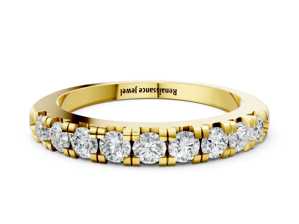 Round Diamond Half-Eternity Prong Set Band Yellow gold