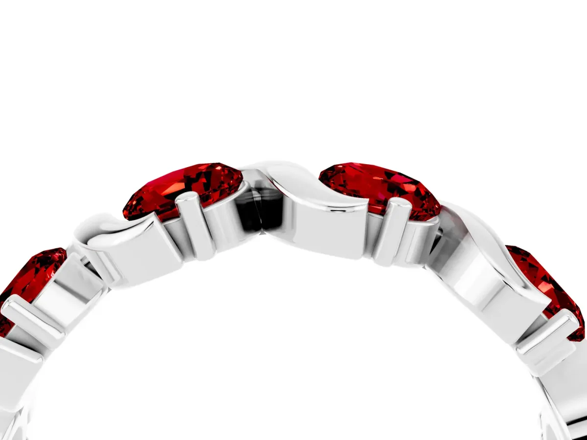 Round Ruby Half Eternity Band with Wave Prong Setting Platinum