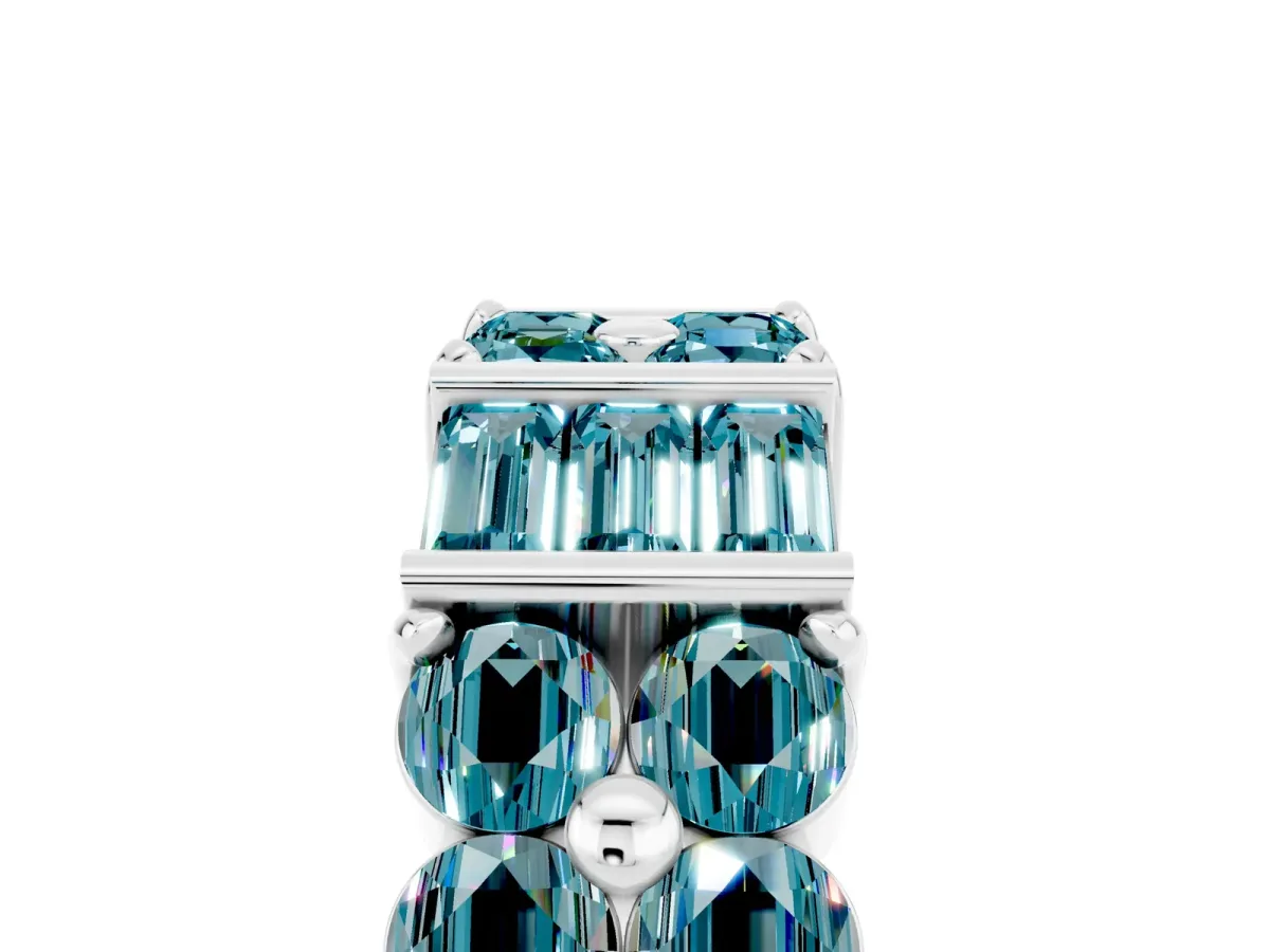 Channel Set Round and Baguette Blue Topaz Anniversary Band with Prong Setting Silver
