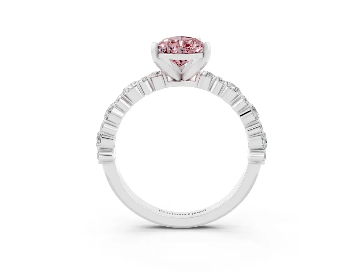 Pear Cut Morganite Side Stone Solitaire Ring with Round and Four-Prong Setting Platinum