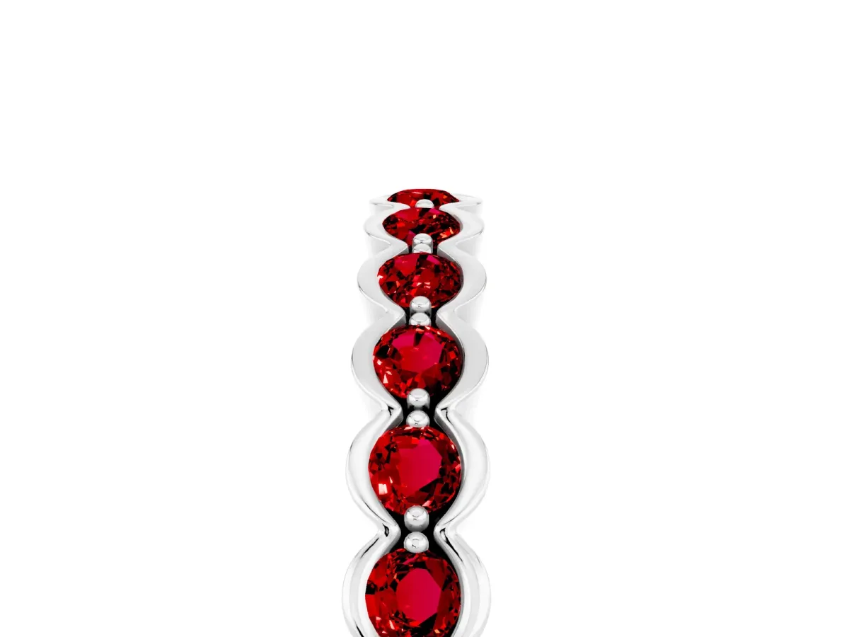 Round Ruby Bezel Set Eternity Band Silver