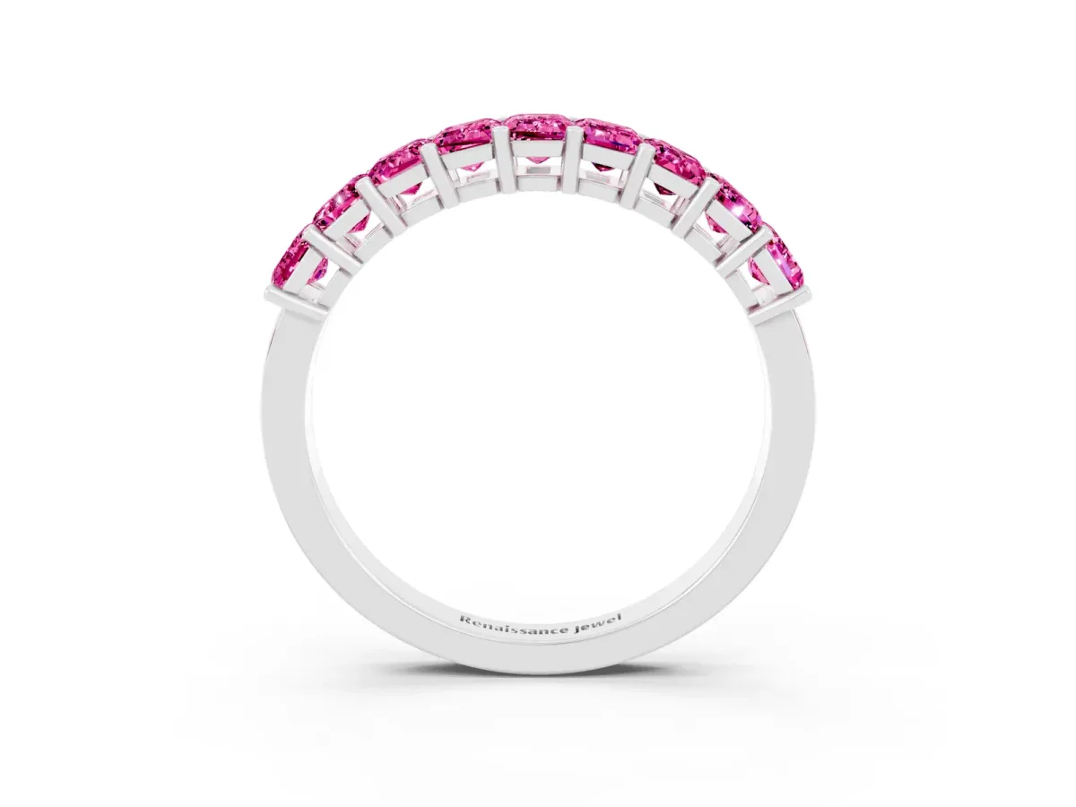 Emerald Cut Pink Sapphire Prong-Set Eternity Band Platinum