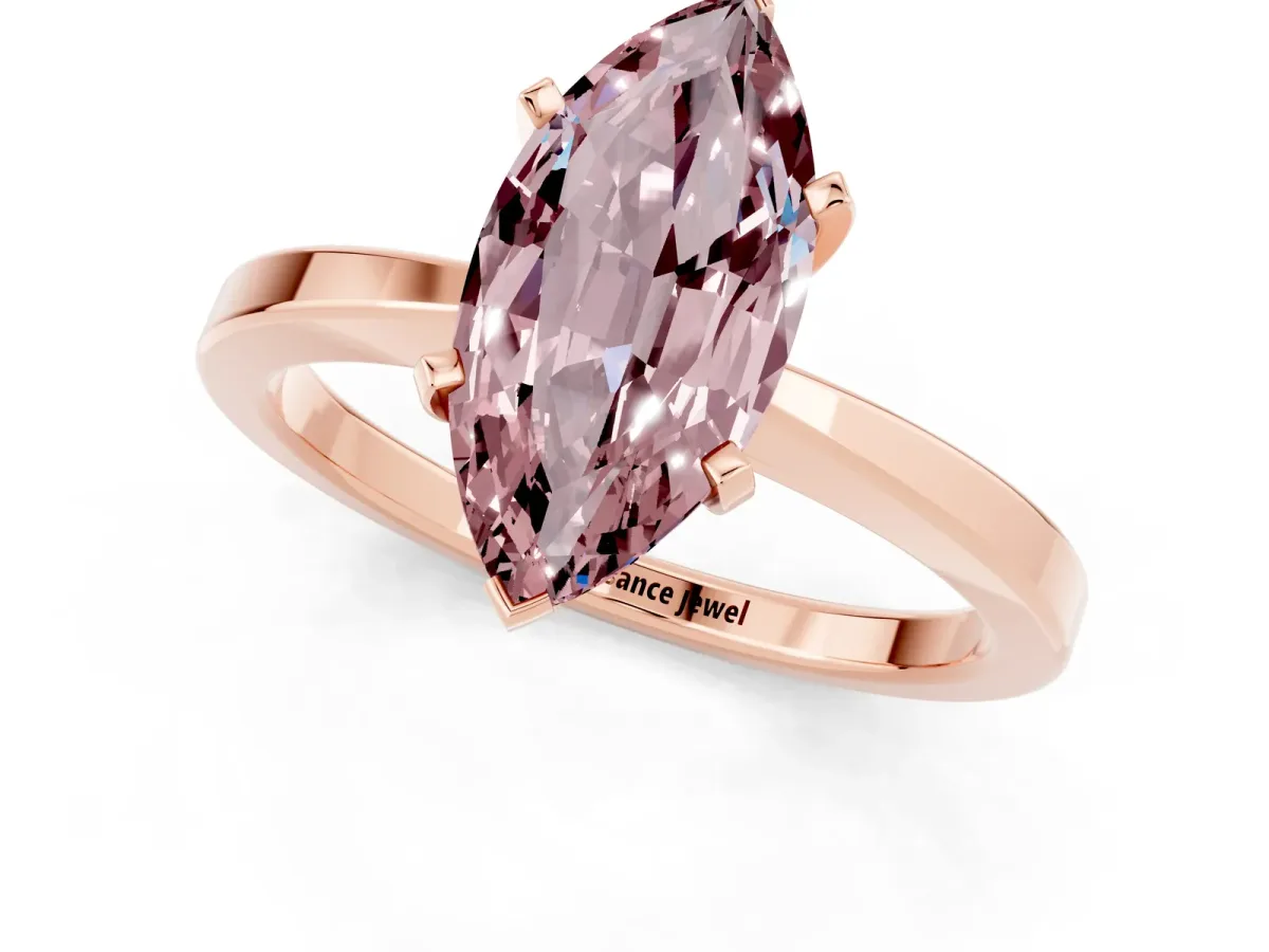 Marquise Cut Morganite Solitaire Engagement Ring with Classic Band and Four-Prong Setting Rose gold
