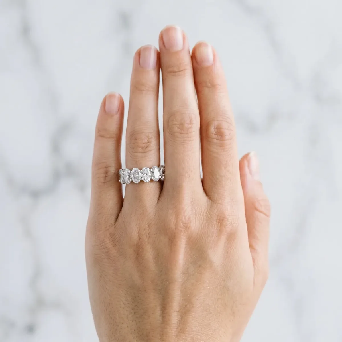 Oval Cut Diamond Eternity Band with Shared Prong Setting Platinum