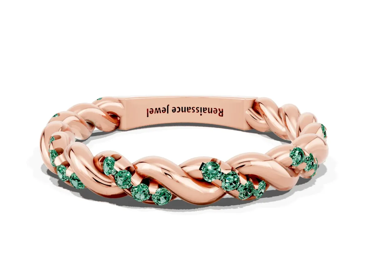 Twisted Pavé Round Green Sapphire Eternity Band Rose gold