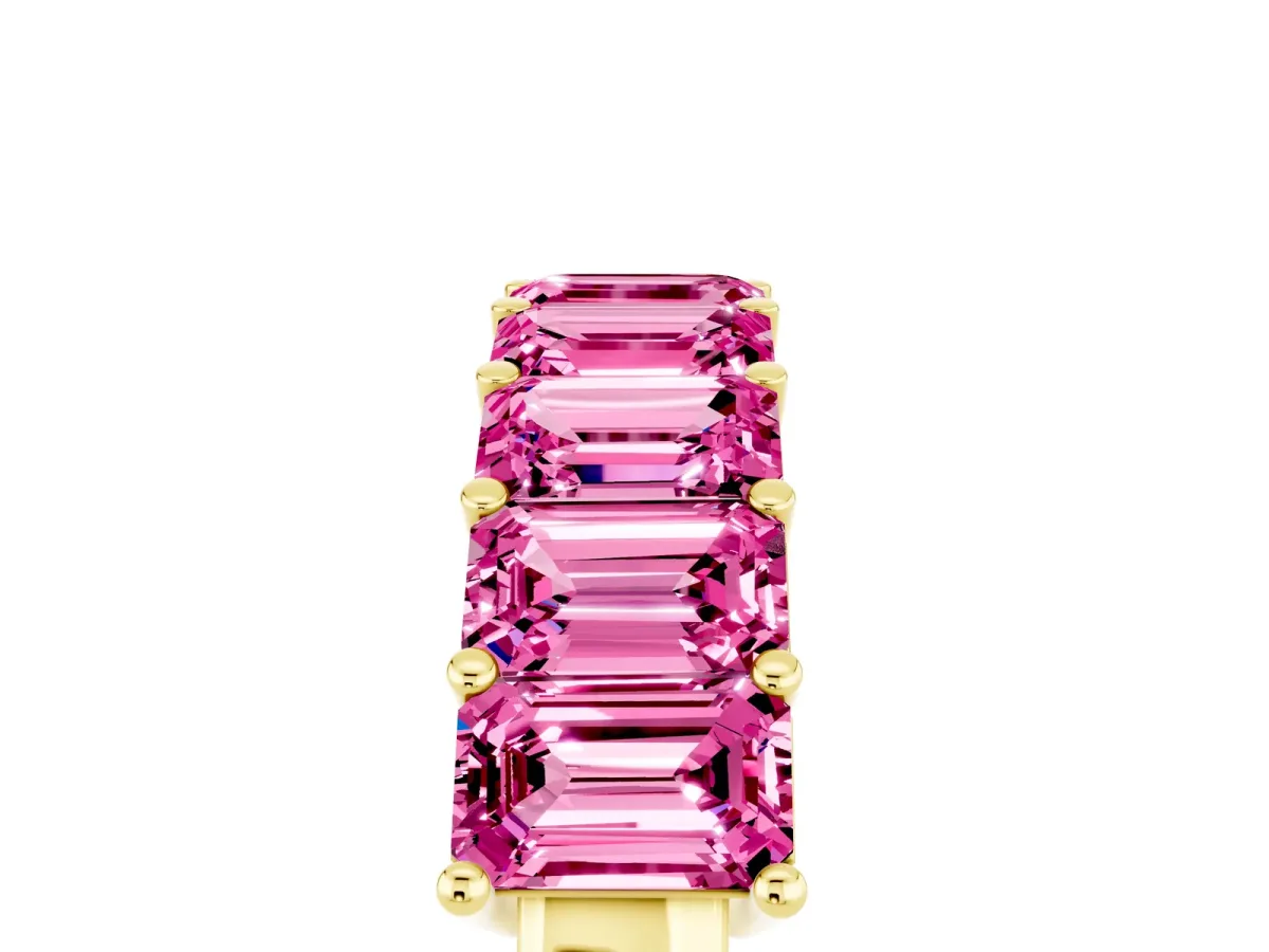 Emerald Cut Pink Sapphire Prong-Set Eternity Band Yellow gold