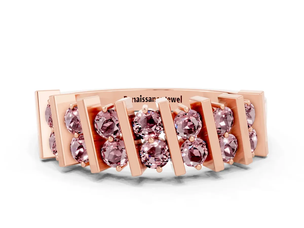 Channel Set Round Morganite Anniversary Band with Vertical Prongs Rose gold