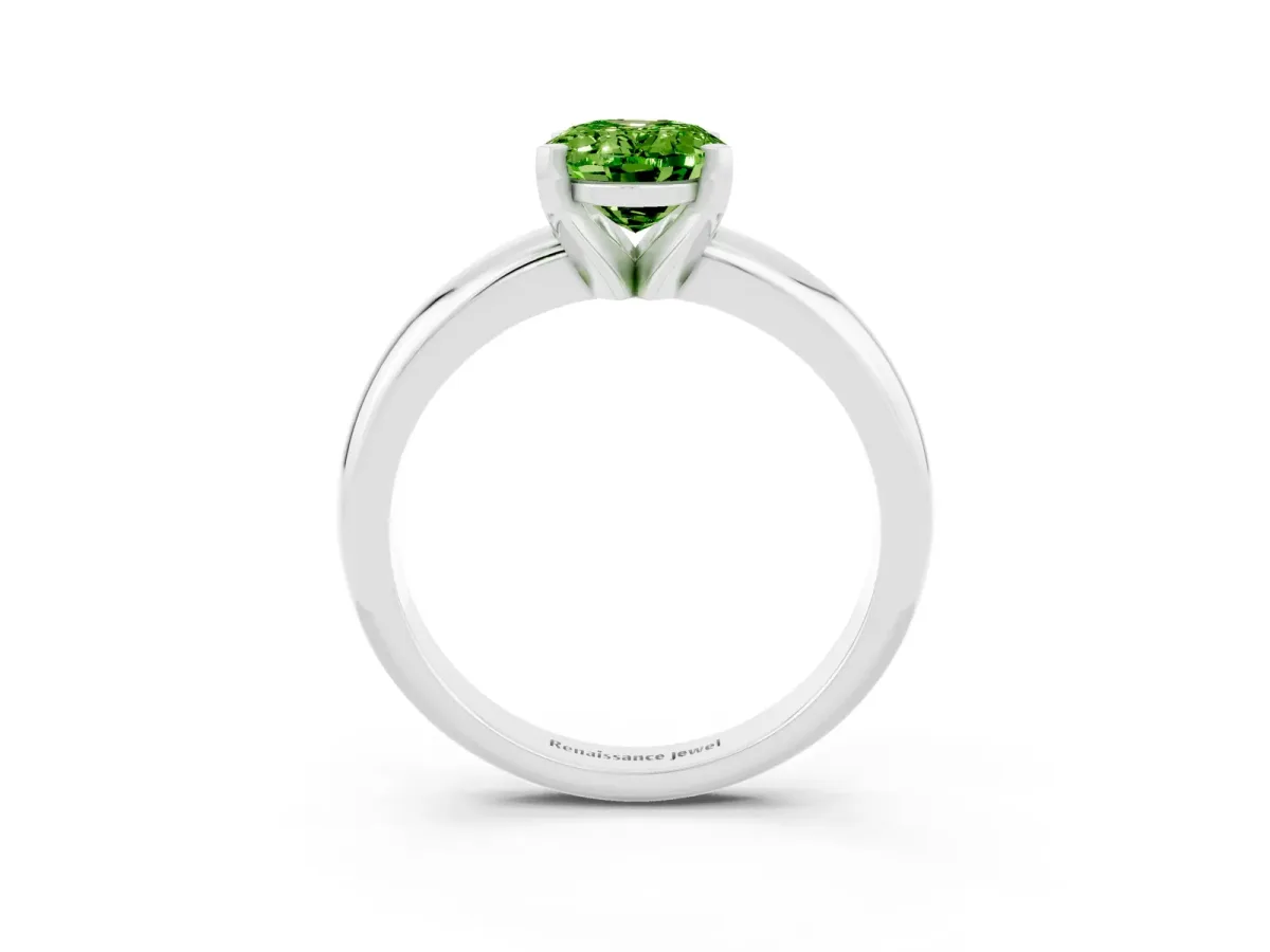 Oval Cut Peridot Solitaire Engagement Ring with Round Band and Four-Prong Setting Platinum
