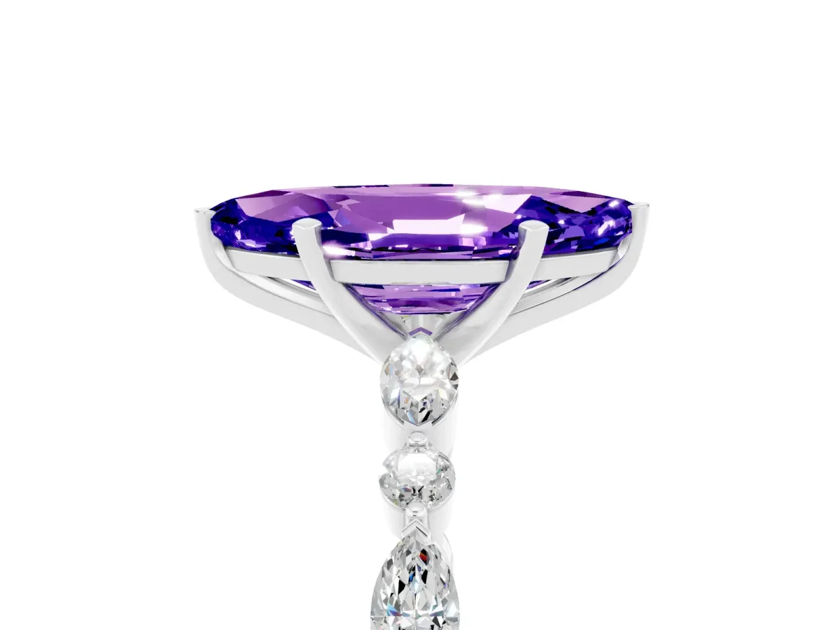 Marquise Cut Tanzanite Ring with Marquise and Round Side Stones and Four-Prong Setting Silver