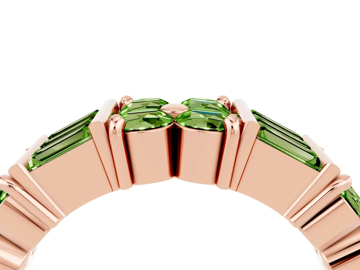 Channel Set Round and Baguette Peridot Anniversary Band with Prong Setting Rose gold
