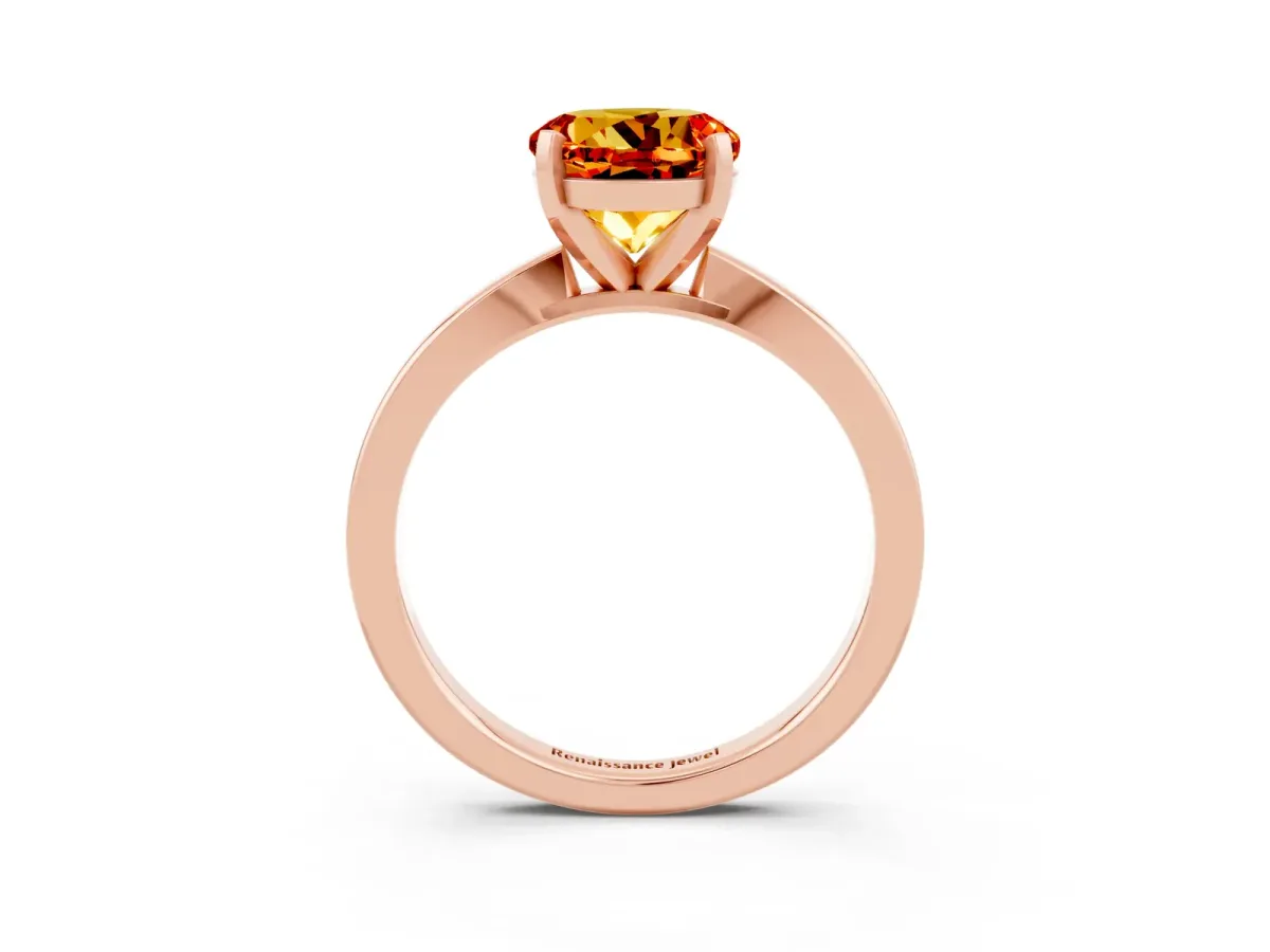 Round Cut Citrine Solitaire Engagement Ring with Classic Band and Four-Prong Setting Rose gold