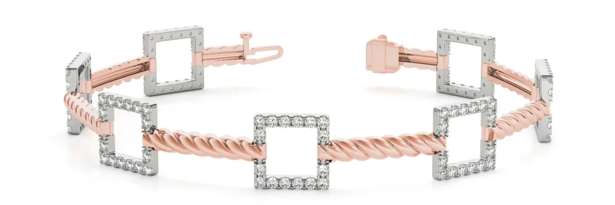 Square Diamond Pavé Twisted Link Bracelet Rose gold