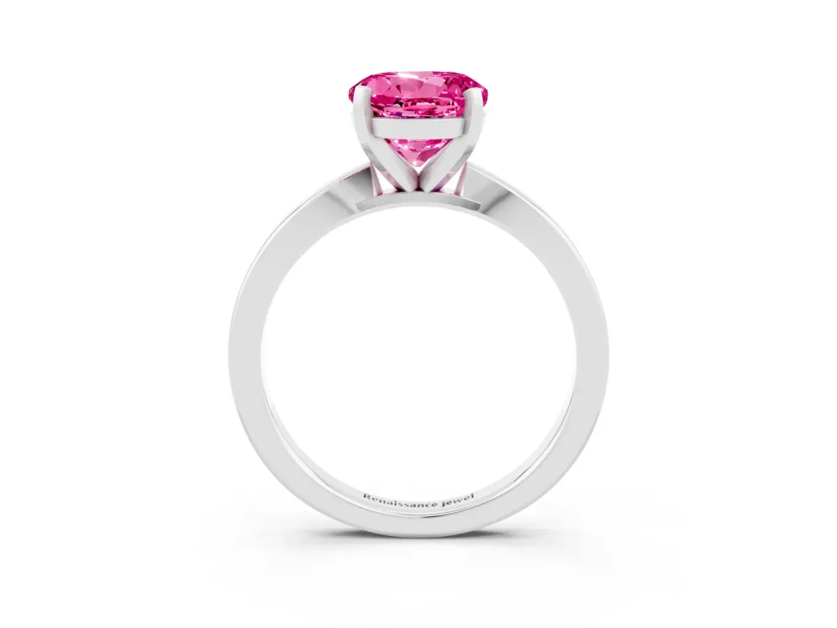 Round Cut Pink Sapphire Solitaire Engagement Ring with Classic Band and Four-Prong Setting Platinum