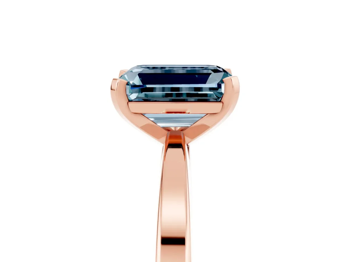 Emerald Cut Aquamarine Solitaire Engagement Ring with Classic Band and Four-Prong Setting Rose gold