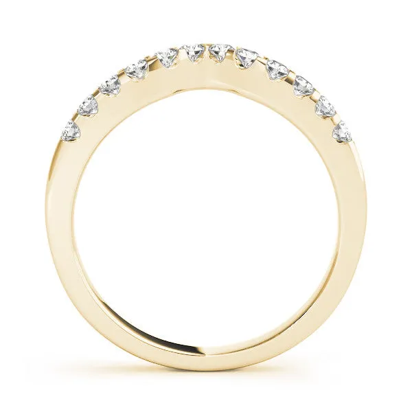 Curved Diamond Half Eternity Ring with Round Cut Stones and Shared Prong Setting Yellow gold
