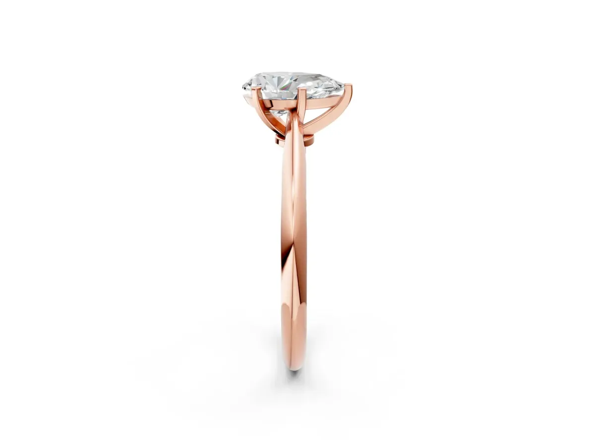 Pear Cut Diamond Solitaire Engagement Ring with Classic Band and Four-Prong Setting Rose gold