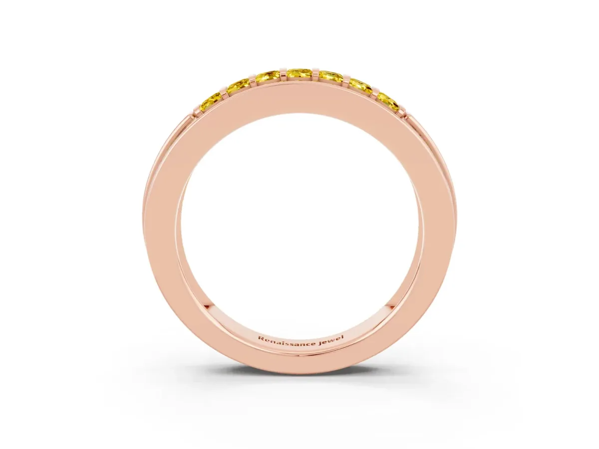 Bar-Set Princess Cut Yellow Sapphire Pavé Band Rose gold
