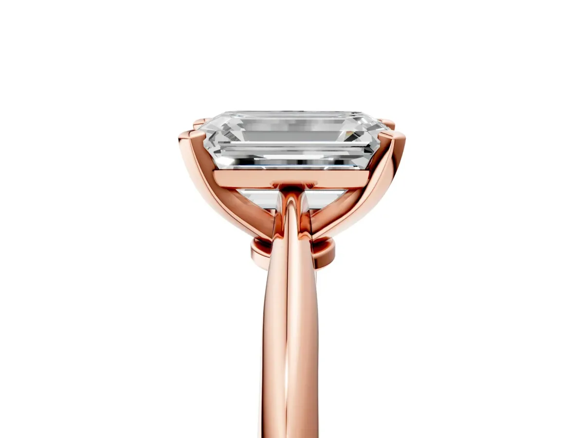Emerald Cut Diamond Solitaire Engagement Ring with Classic Band and Four-Prong Setting Rose gold