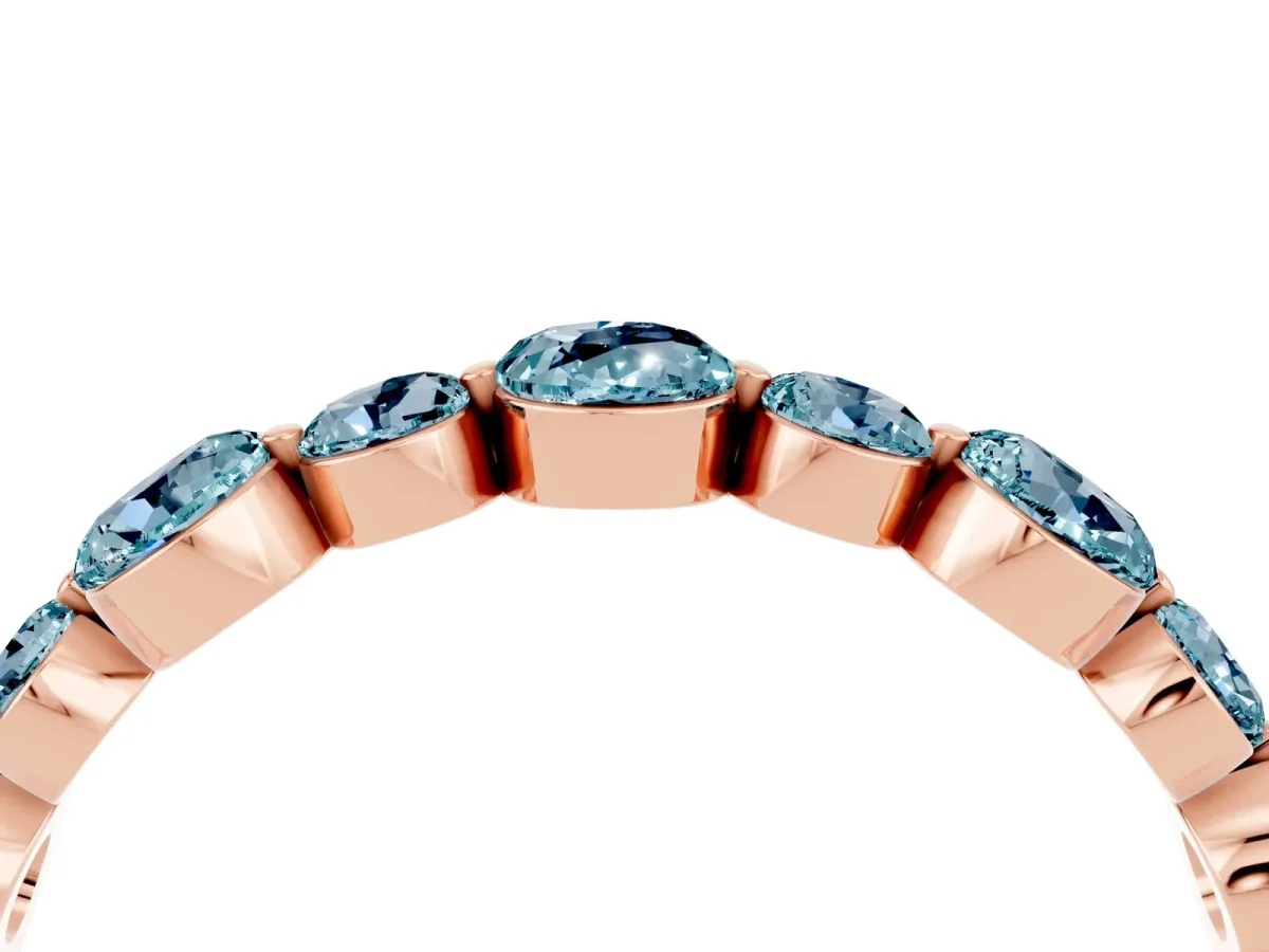 Round Aquamarine Scalloped Prong Set Eternity Band Rose gold