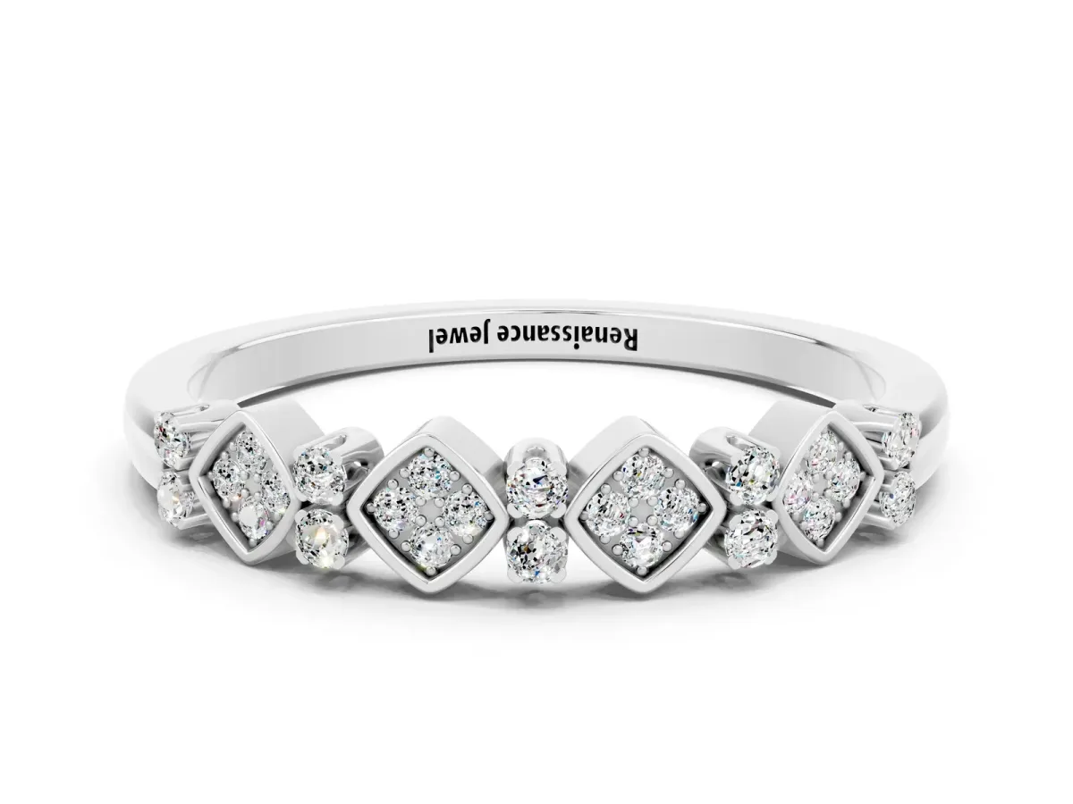 Pavé Cushion Moissanite Cluster Eternity Band with Prong Setting Silver
