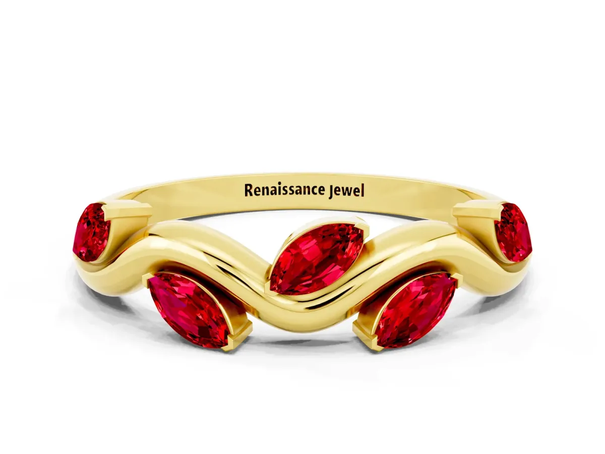 Marquise Ruby Twisted Band with Prong Setting Yellow gold