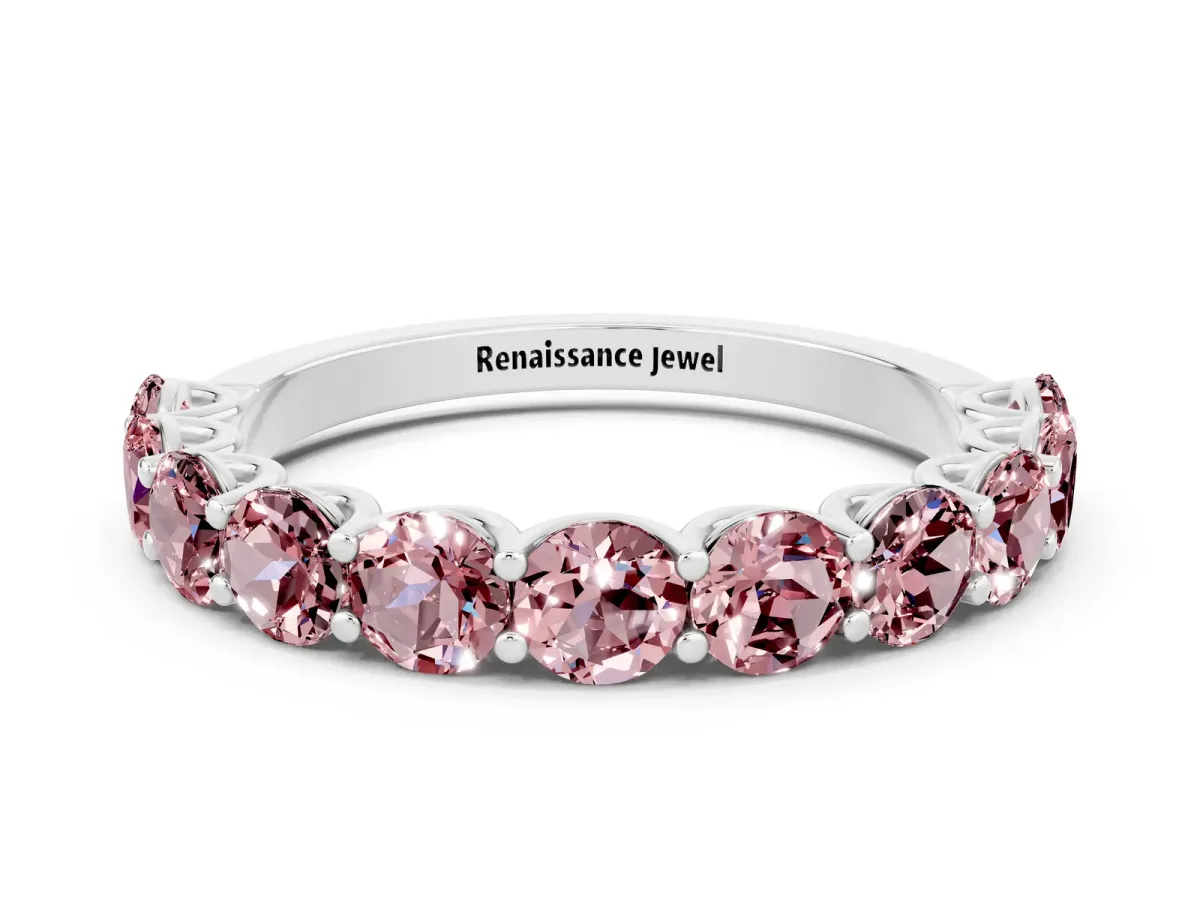 Round Morganite Shared Prong Eternity Band Silver