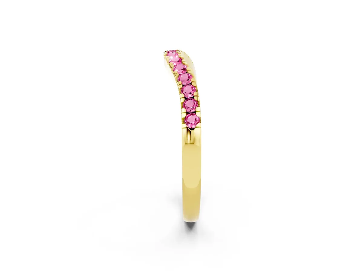 Pink Sapphire Pavé Curved Wedding Band Yellow gold