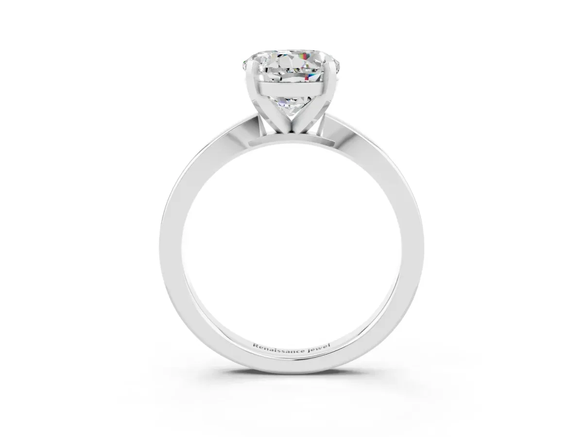 Round Cut Moissanite Solitaire Engagement Ring with Classic Band and Four-Prong Setting Silver