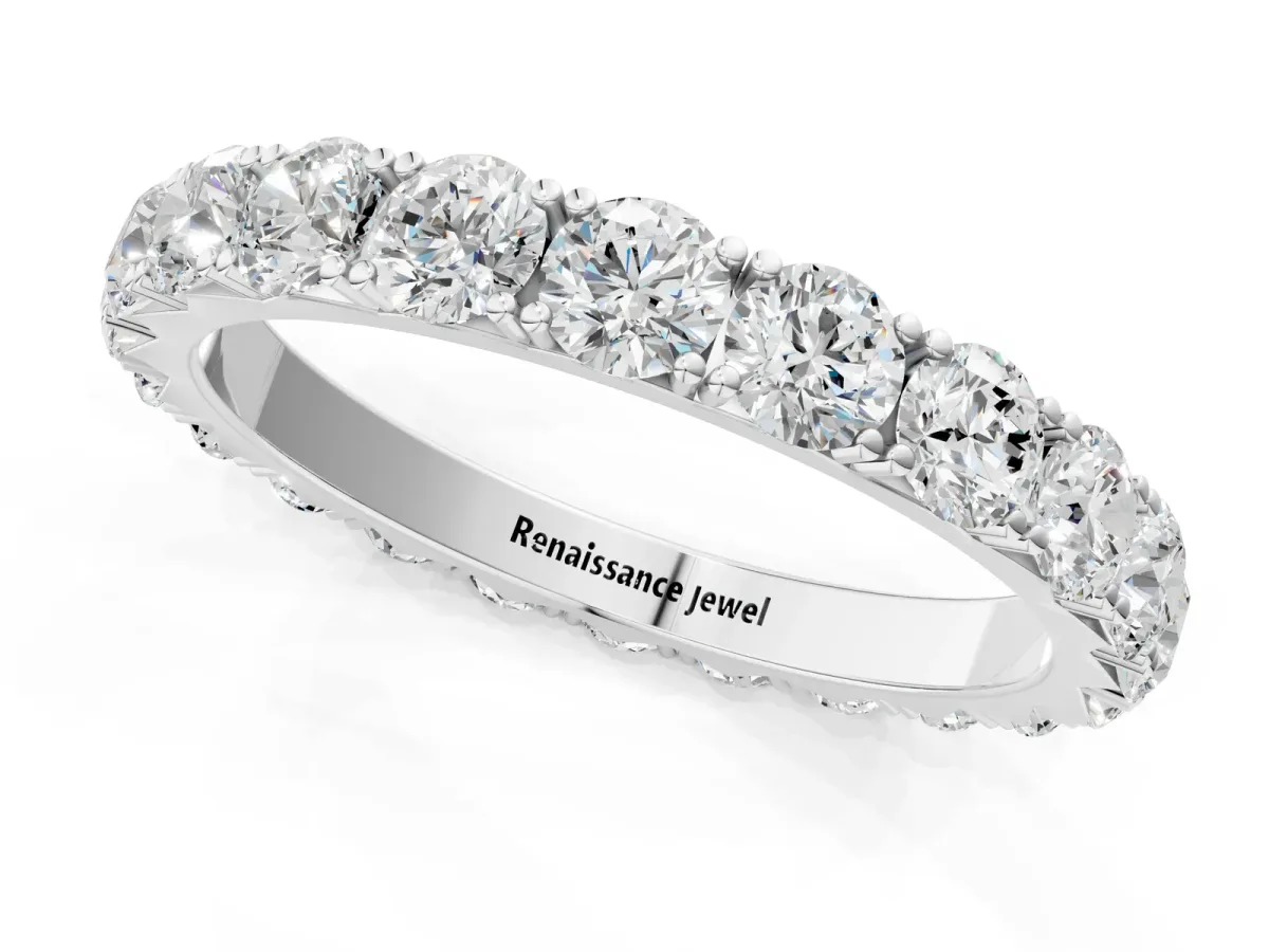 Round Diamond Eternity Band with Pavé Setting and Shared Prong Platinum