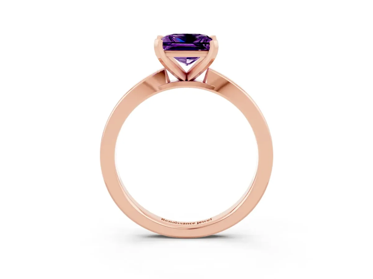 Princess Cut Amethyst Solitaire Engagement Ring with Classic Band and Four-Prong Setting Rose gold