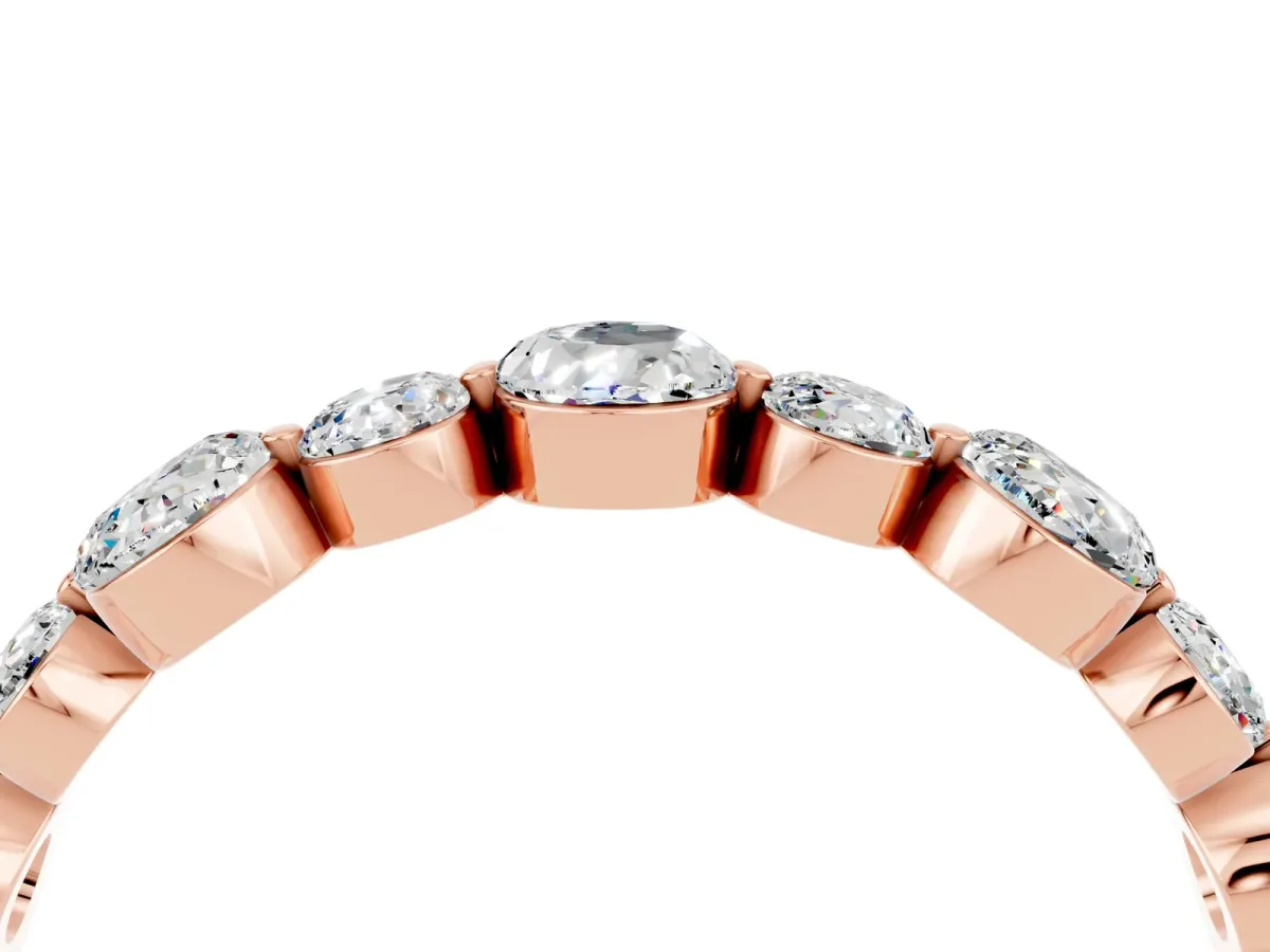Round Moissanite Scalloped Prong Set Eternity Band Rose gold
