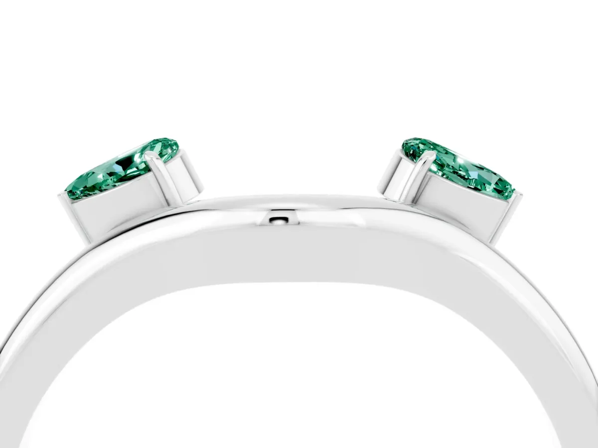 Pear Cut Green Sapphire Two-Stone Open Band Ring with Prong Setting White gold