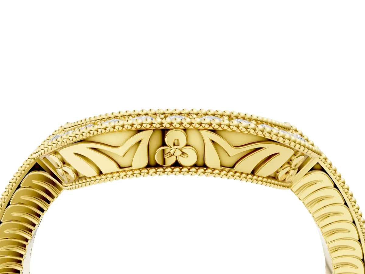 Channel Set Round Diamond Chevron Band Yellow gold