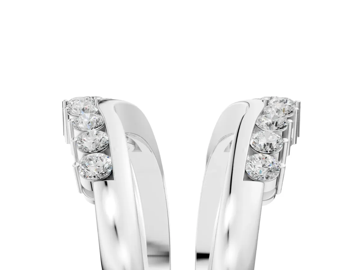 Round Diamond Chevron Contour Band with Prong Setting Silver